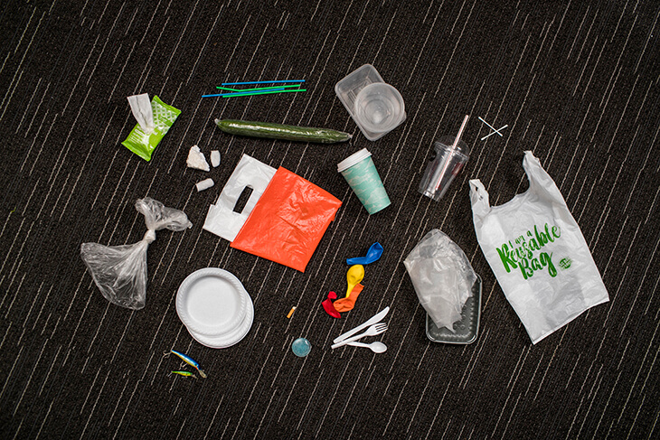group of common single use plastics