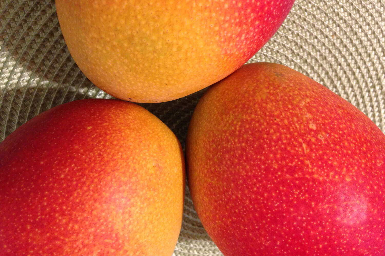 Close up of three mangoes