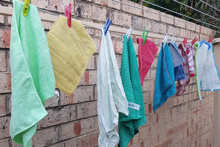 reusable clothes hung on a washing line