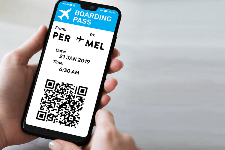 digital boarding pass on a mobile screen