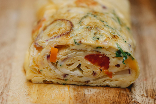 An egg roll using up leftover vegetables