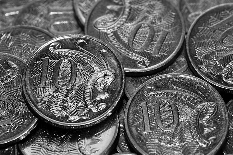 Close up of ten cent coins