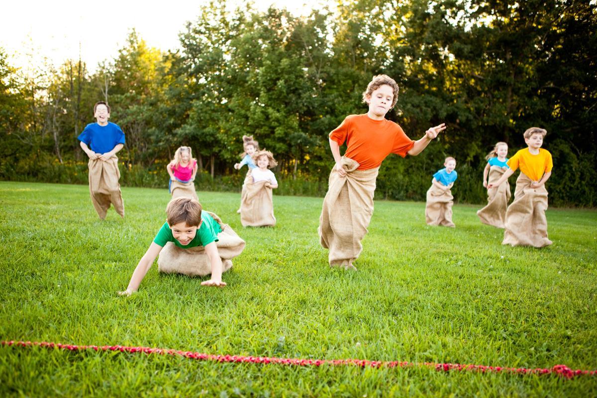 Children sack racing