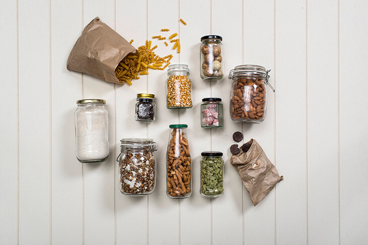 various bulk foods in glass jars
