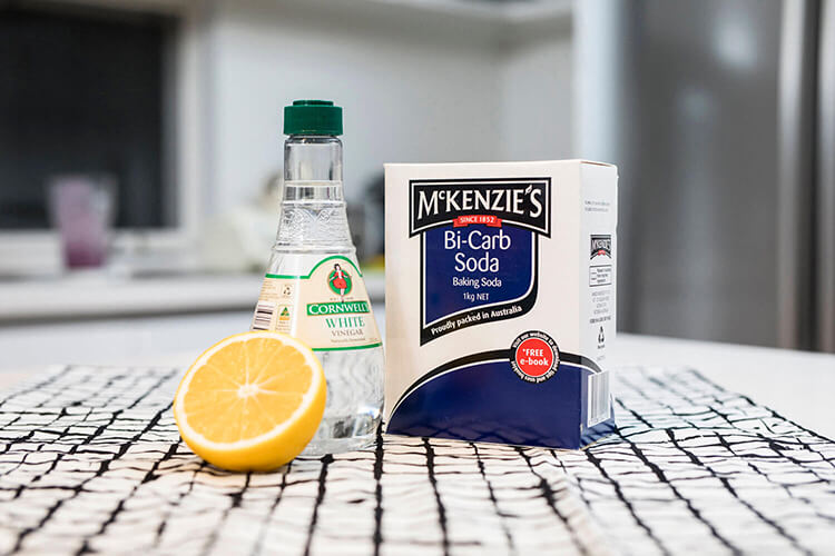 White vinegar, baking soda and lemon