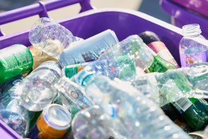 A closeup of plastic bottles and aluminium cans for the Containers for Change program