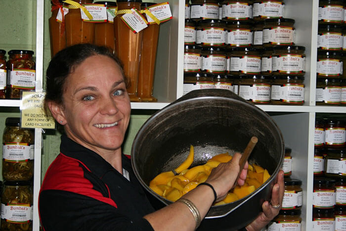 Jo with her products on the farm